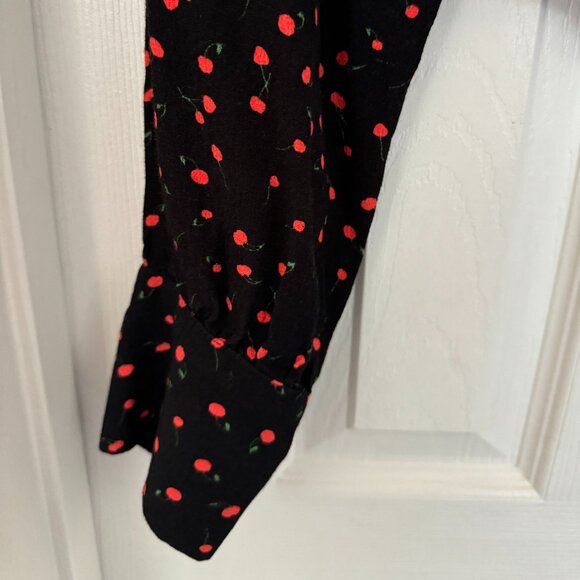 EUC, Free People Julia Cherry Print Blouse, Smocked Back, Black, Size L - Picture 8 of 14